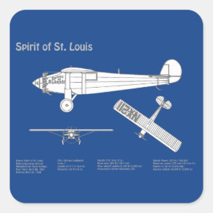 Spirit of St. Louis - Vliegtuig Blauwdruk Plannen Vierkante Sticker