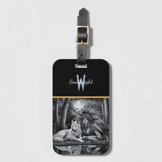 Spirit of the Wild: Indiase vrouw en wolf Bagagelabel (Voorkant (verticaal))