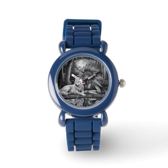 Spirit of the Wild: Indiase vrouw en wolf Horloge (Voorkant)