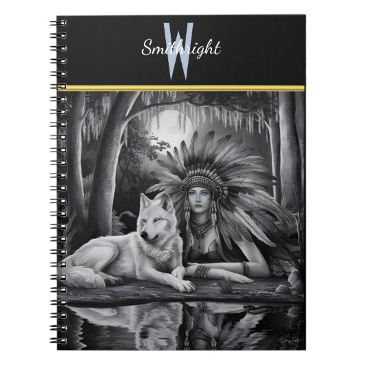 Spirit of the Wild: Indiase vrouw en wolf Notitieboek (Voorkant)