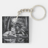 Spirit of the Wild: Indiase vrouw en wolf Sleutelhanger (Achterkant)