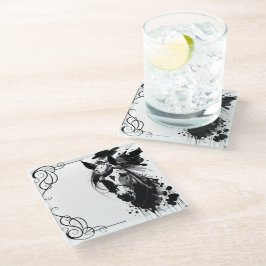 Spirit Pony 3 Zwart & Wit Glazen Onderzetter