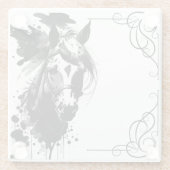 Spirit Pony 3 Zwart & Wit Glazen Onderzetter (Achterkant)