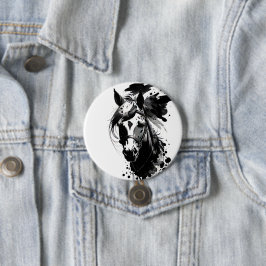 Spirit Pony 3 Zwart & Wit Ronde Button 7,6 Cm
