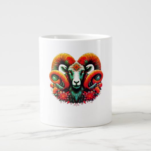 Spirit Ram – Bloemenhoorns & Aarde Wijsheid Grote Koffiekop (Voorkant)