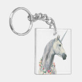 Spirit Unicorn met bloemen rond de nek Sleutelhanger (Voorkant Links)