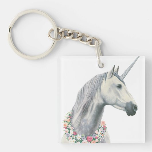 Spirit Unicorn met bloemen rond de nek Sleutelhanger (Voorkant)