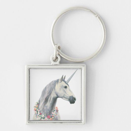 Spirit Unicorn met bloemen rond de nek Sleutelhanger (Voorkant)