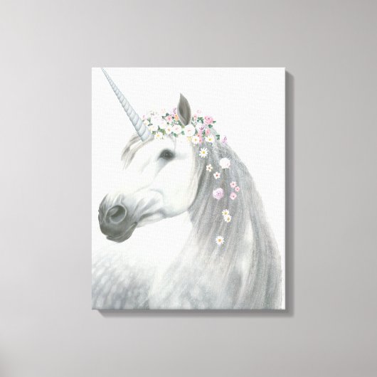 Spirit Unicorn met Flowers in Mane Canvas Afdruk (Voorkant)