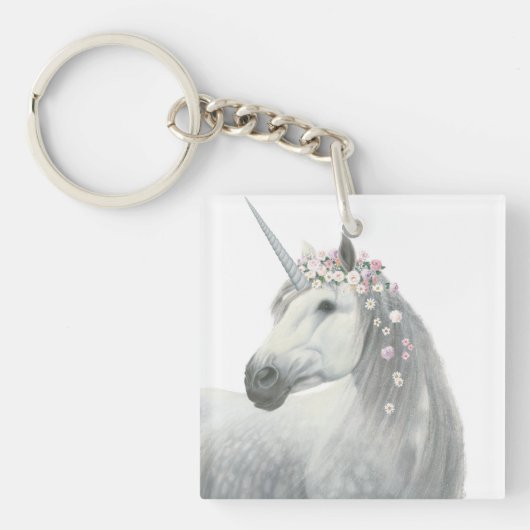 Spirit Unicorn met Flowers in Mane Sleutelhanger (Voorkant)