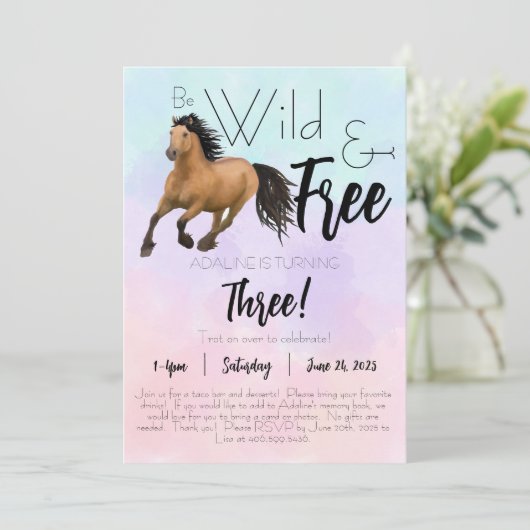 Spirit, wild & gratis verjaardag Flat Uitnodiging  (Staand voorkant)