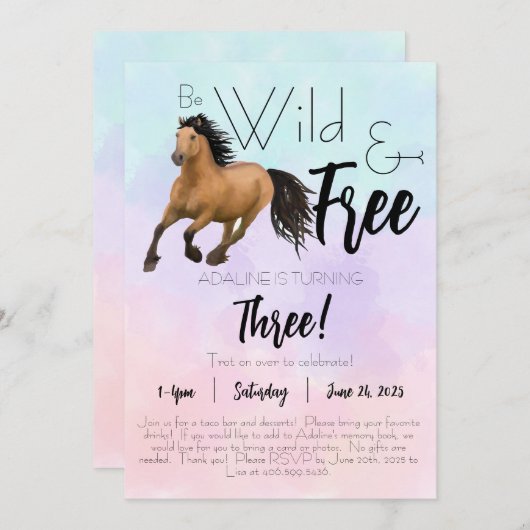 Spirit, wild & gratis verjaardag Flat Uitnodiging  (Voorkant / Achterkant)