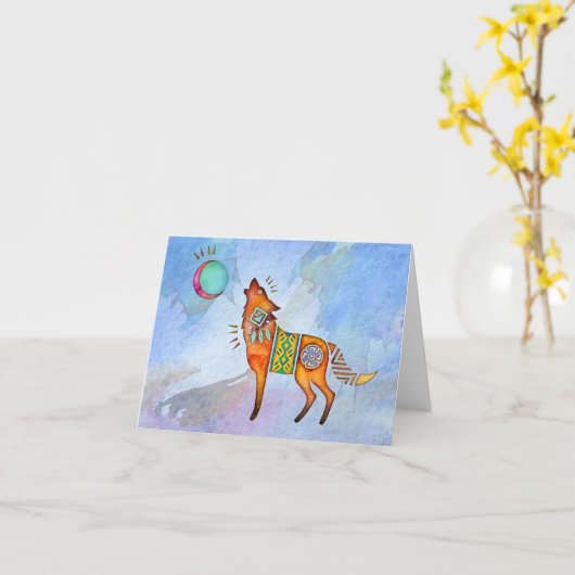 Spirit Wolf Blank Notecard Kaart (Gele Bloem)