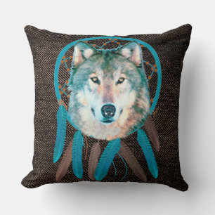 Spirit Wolf Dream Catcher Bruin Chevron Kussen