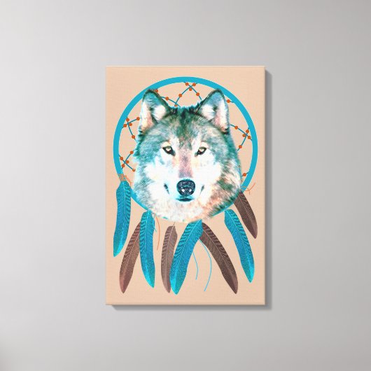 Spirit Wolf Dream Catcher Custom Wrapped Canvas (Voorkant)