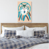 Spirit Wolf Dream Catcher Custom Wrapped Canvas Afdruk (Insitu (Slaapkamer))