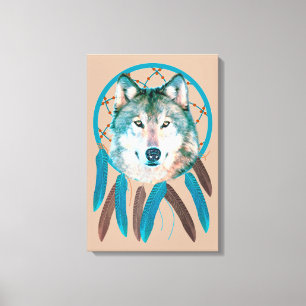 Spirit Wolf Dream Catcher Custom Wrapped Canvas Afdruk