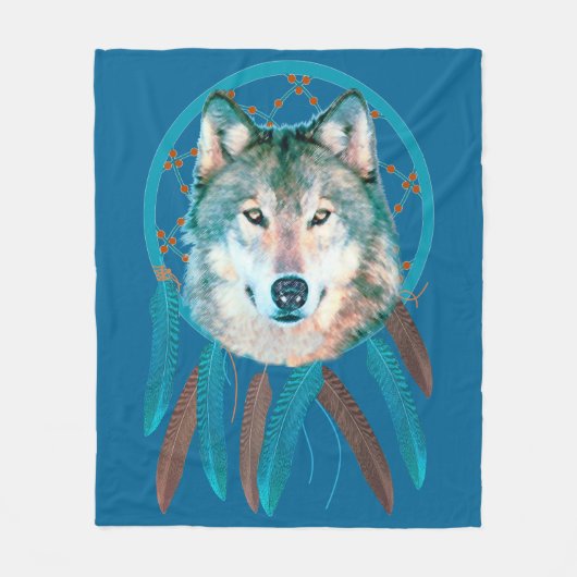 Spirit Wolf Dream Catcher Fleece Deken (Voorkant)