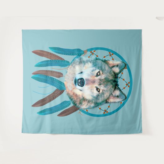 Spirit Wolf Dream Catcher Wandkleed (Voorkant (horizontaal))