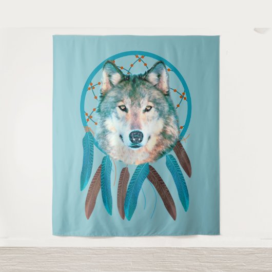 Spirit Wolf Dream Catcher Wandkleed (Voorkant)