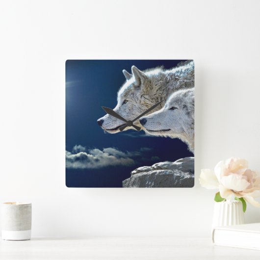 Spirit Wolf Vierkante Klok (Huis)
