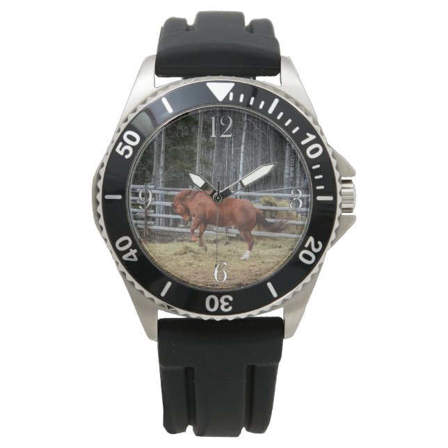 Spirited Bucking Ranch Horse Equine Wristwatch Horloge (Voorkant)