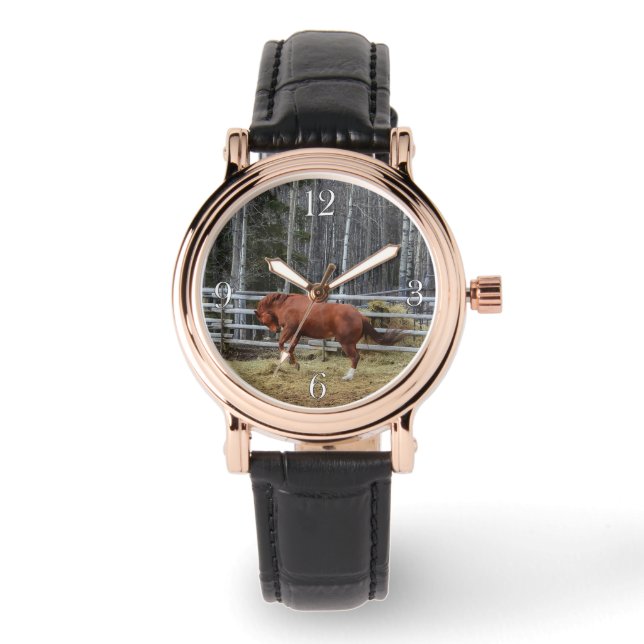 Spirited Bucking Ranch Horse Equine Wristwatch Horloge (Voorkant)