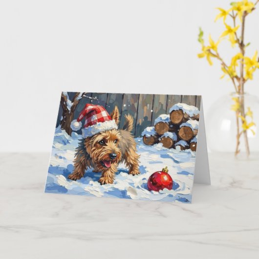 Spirited Cairn Terrier Dog Digging for Christmas T Kaart (Gele Bloem)