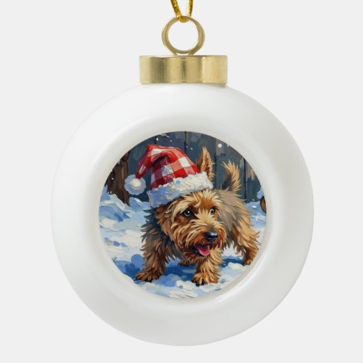 Spirited Cairn Terrier Dog Digging for Christmas T Keramische Bal Ornament (Voorkant)