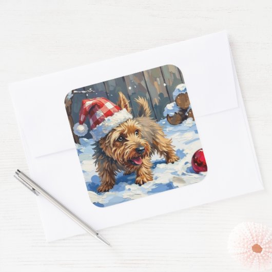 Spirited Cairn Terrier Dog Digging for Christmas T Vierkante Sticker (Envelop)
