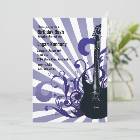 Spirited Guitar Invitation Kaart (Staand voorkant)