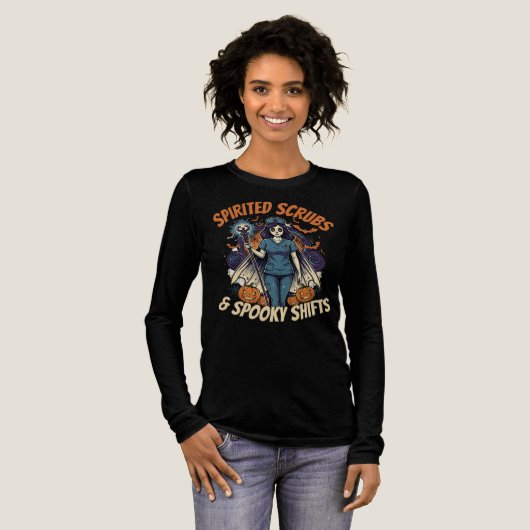Spirited Scrubs & Spooky Shifts Verpleegster Hallo Tri-Blend Shirt (Voorkant)