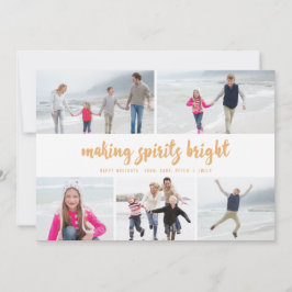 Spirits Bright Holiday-fotokaart maken | Goud Feestdagenkaart