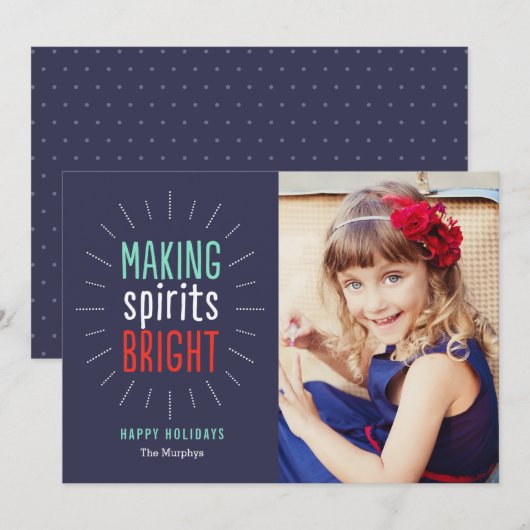 Spirits Bright Holiday Photo Card maken Feestdagenkaart (Voorkant / Achterkant)