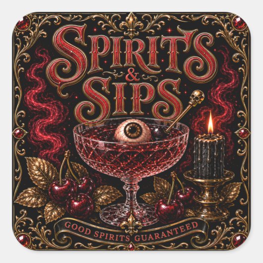 Spirits & Sips Halloween Cocktailparty Vierkante Sticker (Voorkant)