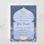 Spiritual Blue Watercolor Iftar & Quran Invitation Kaart (Voorkant)
