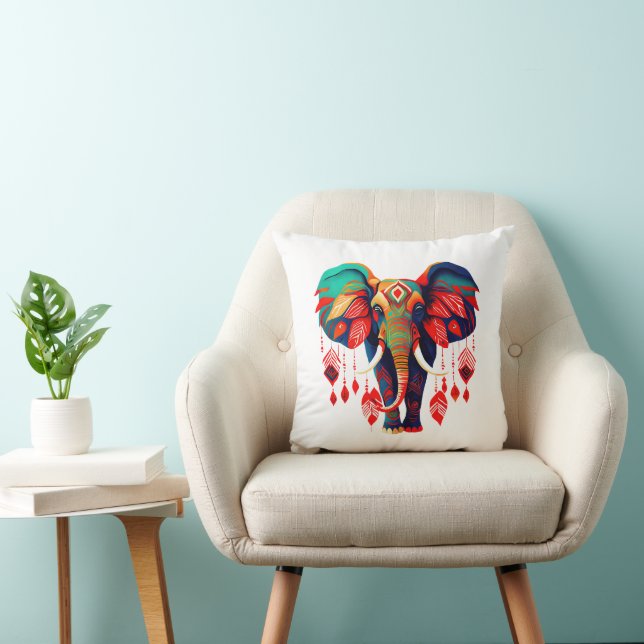 Spiritual Elephant with Red Feathers Kussen (Stoel)