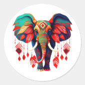 Spiritual Elephant with Red Feathers Ronde Sticker (Voorkant)