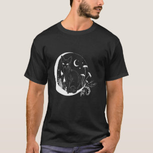 Spiritual Esoteric Sphynx Cat Night Moon Mushroom T-shirt