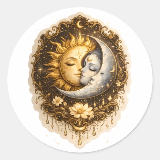 Spiritual Sun and Moon Celestial Sacred Light Ronde Sticker (Voorkant)