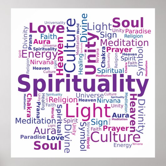 Spiritualiteit Word Cloud roze Paarse kleuren Poster (Voorkant)