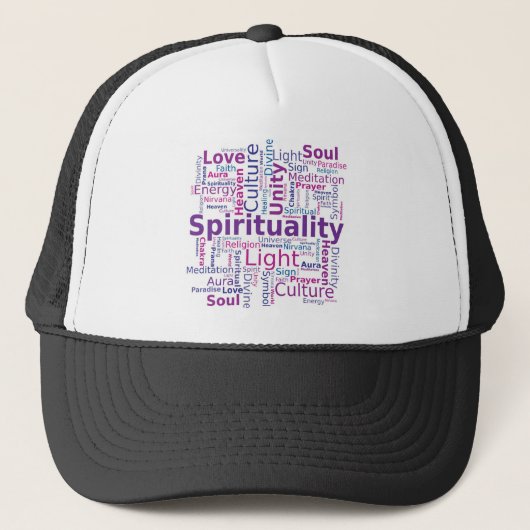 Spiritualiteit Word Cloud - Roze Trucker Pet (Voorkant)