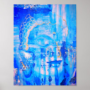 Spiritueel Blauw Boeddha Abstract Kunstwerk Poster