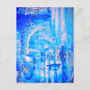 Spiritueel Blauw Boeddha Hoofdbeeld Abstract Kunst Briefkaart