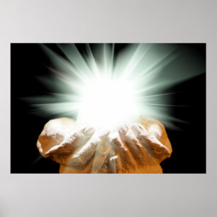 Spiritueel licht in de aangestoken handen poster
