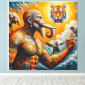 spiritueel man olifant tijger kleurrijk canvas afdruk (Insitu (Houten vloer))