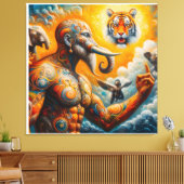 spiritueel man olifant tijger kleurrijk canvas afdruk (Insitu (Woonkamer))
