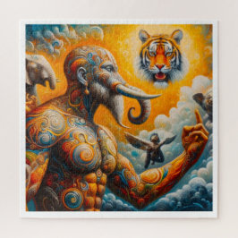 spiritueel man olifant tijger kleurrijk legpuzzel