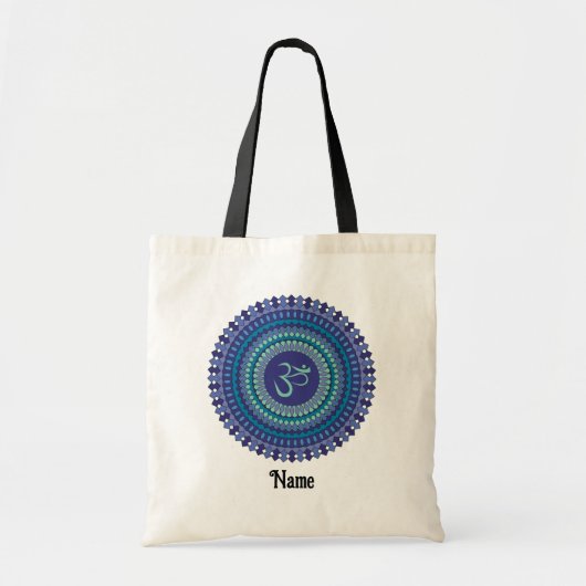 Spiritueel Mandala Om Paars Aqua Blue Gepersonalis Tote Bag (Voorkant)