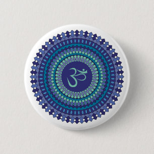 Spiritueel Mandala Om Paars Aqua Blue Kaleidoscope Ronde Button 5,7 Cm